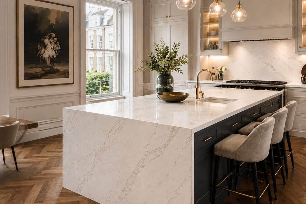 Kitchen Quartz Worktops Example in Kensington London